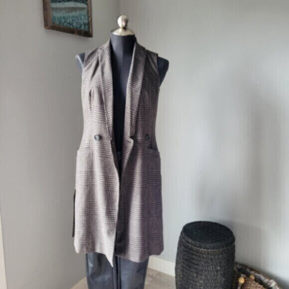 Double Breasted Houndstooth Long Blazer Vest Sz 0/Small - Picture 4 of 11